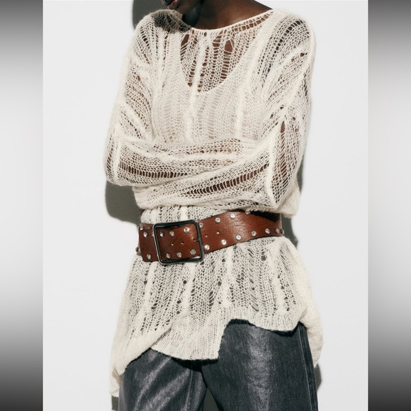 Zara open work cable knit asymmetric sweater - Picture 7 of 13